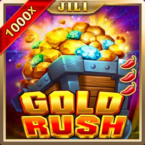 JILI Gold Rush slot game cover with treasure chest and golden gems