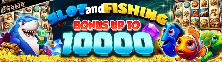 PGasia Casino Signup Bonus: Claim Up to 10000 in Slot & Fishing Rewards 1 Mobile phone showing slot machine and fishing game with PGasia bonus rewards up to 10000